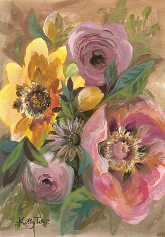 Peony Rose Bouquet Black Ornate Wood Framed Art Print with Double Matting by Talent, Kelley