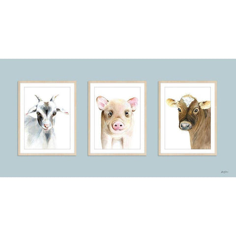 Farm Animal Trio Gold Ornate Wood Framed Art Print with Double Matting by Talent, Kelley