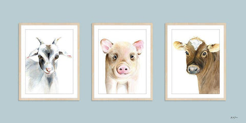 Farm Animal Trio White Modern Wood Framed Art Print with Double Matting by Talent, Kelley