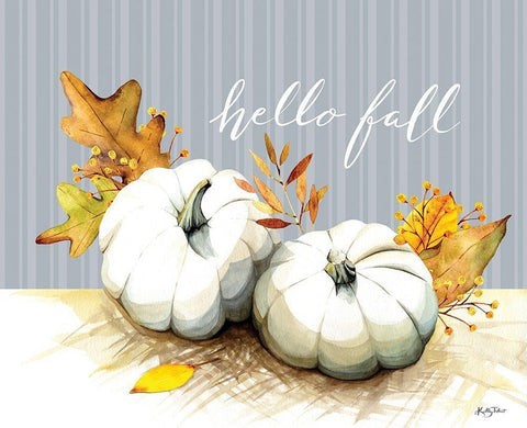 Hello Fall Pumpkins White Modern Wood Framed Art Print with Double Matting by Talent, Kelley