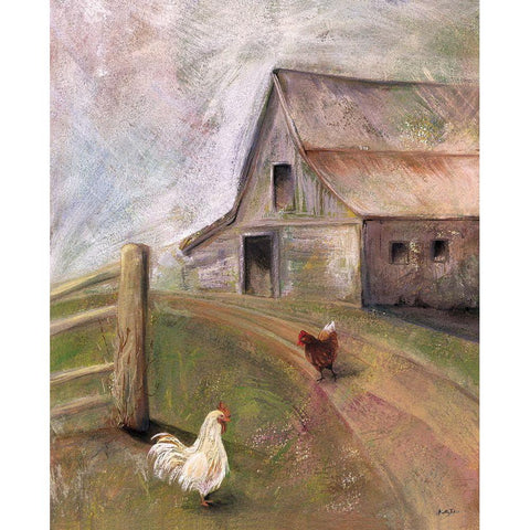 Chickens in the Barnyard Gold Ornate Wood Framed Art Print with Double Matting by Talent, Kelley