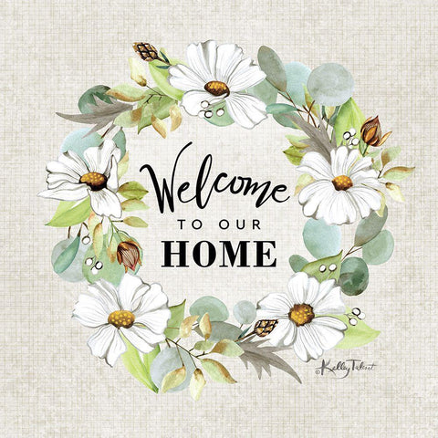 Welcome to Our Home Wreath White Modern Wood Framed Art Print with Double Matting by Talent, Kelley