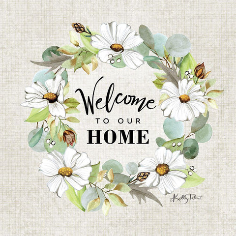 Welcome to Our Home Wreath White Modern Wood Framed Art Print by Talent, Kelley
