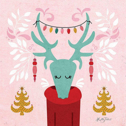 Christmas Caribou White Modern Wood Framed Art Print by Talent, Kelley