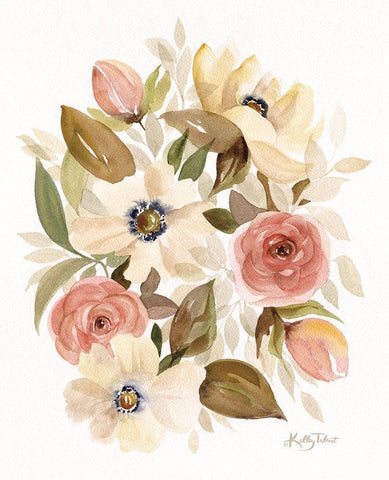 Dusty Rose Bouquet     White Modern Wood Framed Art Print with Double Matting by Talent, Kelley