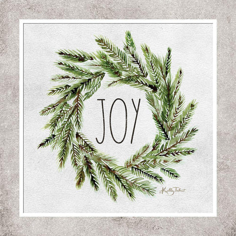 Joy Evergreen Wreath Black Ornate Wood Framed Art Print with Double Matting by Talent, Kelley