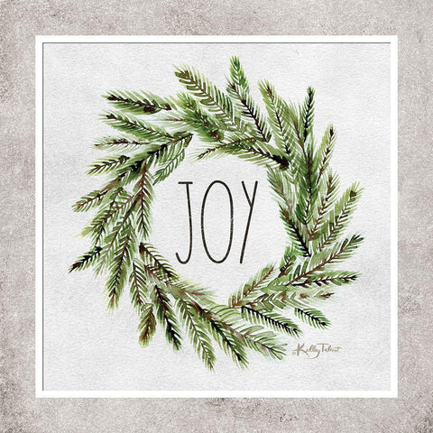 Joy Evergreen Wreath Black Modern Wood Framed Art Print with Double Matting by Talent, Kelley