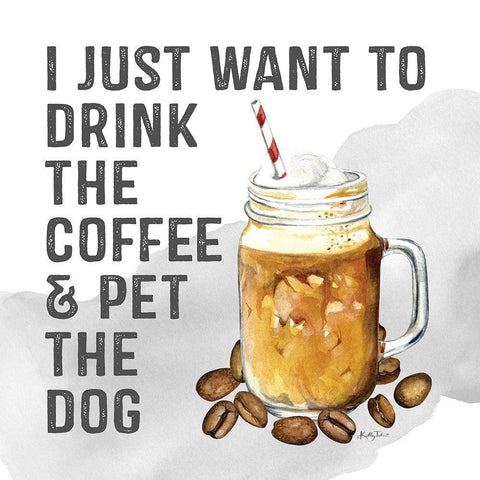 Drink Coffee - Pet the Dog Gold Ornate Wood Framed Art Print with Double Matting by Talent, Kelley