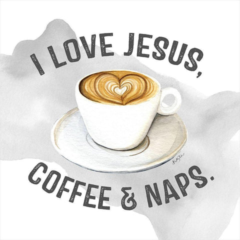 Jesus - Coffee - Naps White Modern Wood Framed Art Print by Talent, Kelley