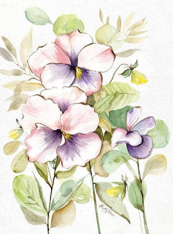 Springing Up Pansies White Modern Wood Framed Art Print with Double Matting by Talent, Kelley