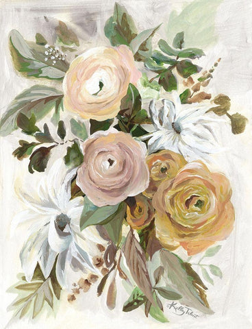 Golden Garden Flowers White Modern Wood Framed Art Print with Double Matting by Talent, Kelley