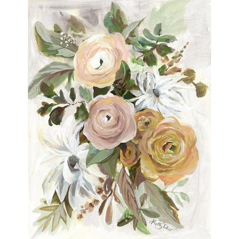 Golden Garden Flowers White Modern Wood Framed Art Print by Talent, Kelley