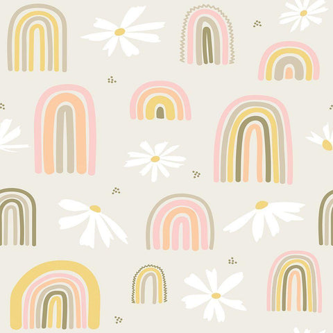 Tan Rainbows and Daisies White Modern Wood Framed Art Print by Talent, Kelley