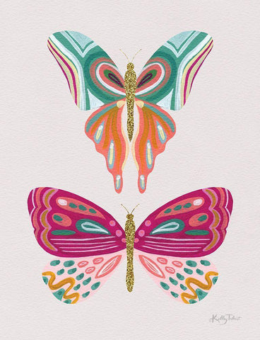 Colorful Butterflies I White Modern Wood Framed Art Print with Double Matting by Talent, Kelley