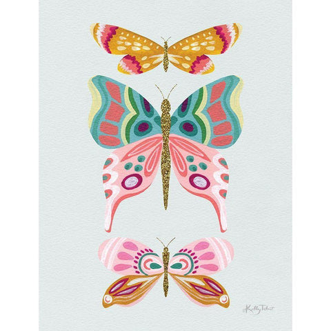 Colorful Butterflies III Gold Ornate Wood Framed Art Print with Double Matting by Talent, Kelley