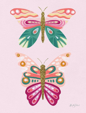 Colorful Butterflies V Black Ornate Wood Framed Art Print with Double Matting by Talent, Kelley