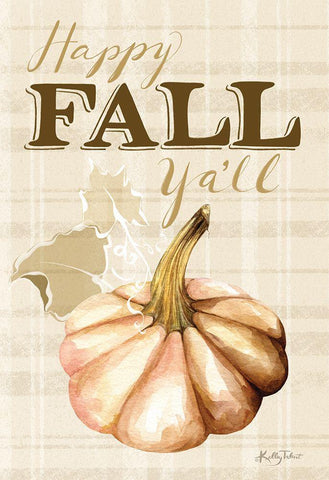 Happy Fall Yall Pumpkin White Modern Wood Framed Art Print with Double Matting by Talent, Kelley