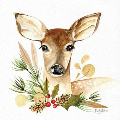 Christmas Fawn Gold Ornate Wood Framed Art Print with Double Matting by Talent, Kelley