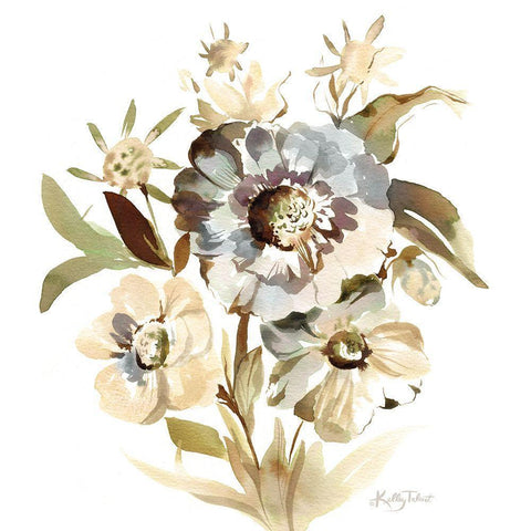 Faded Denim Blooms White Modern Wood Framed Art Print by Talent, Kelley