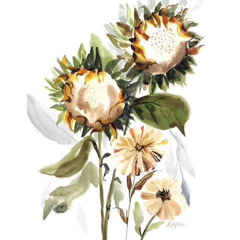 Sundown Sunflowers Gold Ornate Wood Framed Art Print with Double Matting by Talent, Kelley