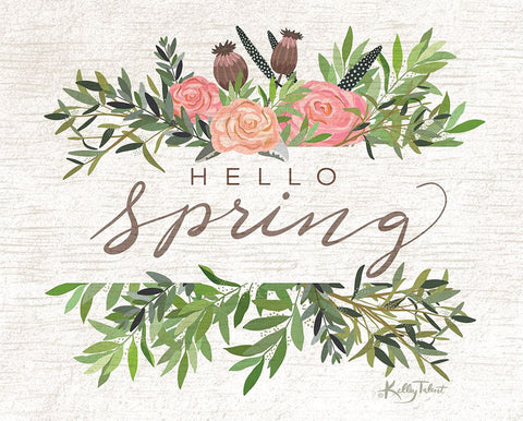 Hello Spring Black Ornate Wood Framed Art Print with Double Matting by Talent, Kelley