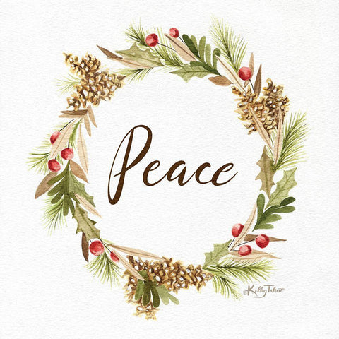 Peace Wreath White Modern Wood Framed Art Print with Double Matting by Talent, Kelley