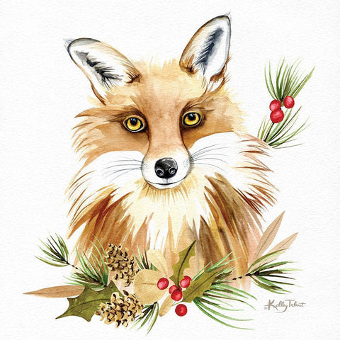 Christmas Fox Black Ornate Wood Framed Art Print with Double Matting by Talent, Kelley