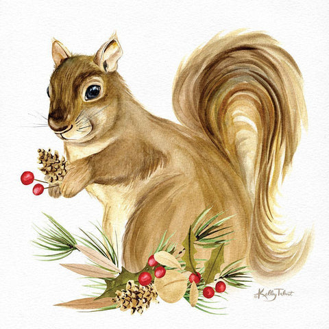 Christmas Squirrel Black Modern Wood Framed Art Print with Double Matting by Talent, Kelley