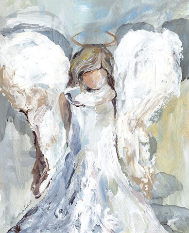 Guard and Protect Angel White Modern Wood Framed Art Print with Double Matting by Talent, Kelley