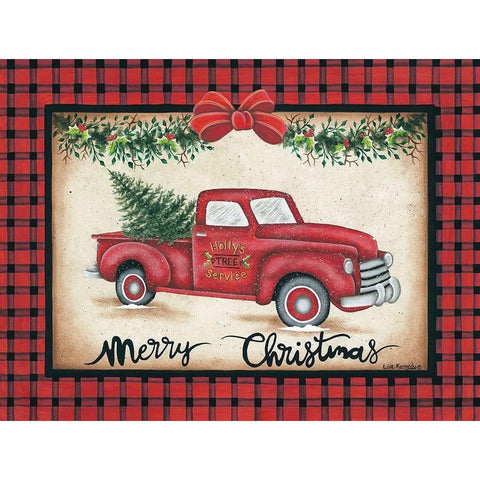 Merry Christmas Truck Black Modern Wood Framed Art Print with Double Matting by Kennedy, Lisa