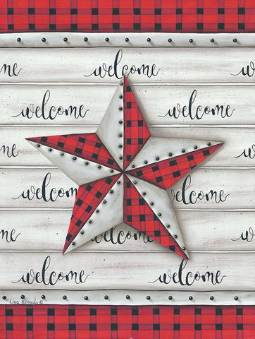 Plaid Welcome Barnstar White Modern Wood Framed Art Print with Double Matting by Kennedy, Lisa