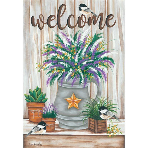 Chickadee Welcome Gold Ornate Wood Framed Art Print with Double Matting by Kennedy, Lisa