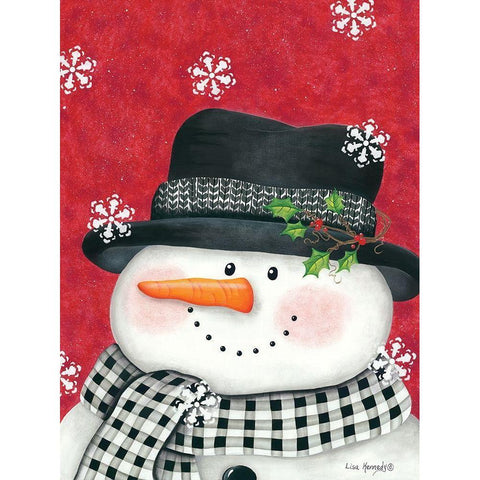 Holly and Black Plaid Snowman Gold Ornate Wood Framed Art Print with Double Matting by Kennedy, Lisa