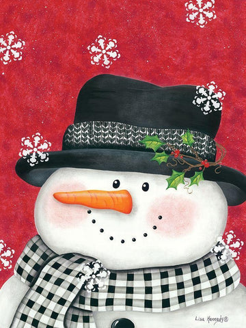 Holly and Black Plaid Snowman White Modern Wood Framed Art Print with Double Matting by Kennedy, Lisa