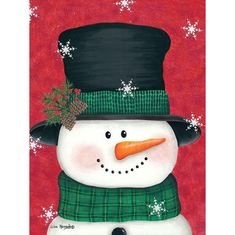 Pine Cones and Green Plaid Snowman Black Modern Wood Framed Art Print with Double Matting by Kennedy, Lisa