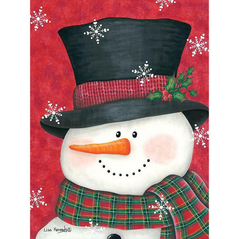 Holly and Red Plaid Snowman Gold Ornate Wood Framed Art Print with Double Matting by Kennedy, Lisa