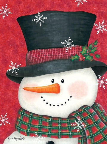 Holly and Red Plaid Snowman Black Ornate Wood Framed Art Print with Double Matting by Kennedy, Lisa