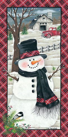 Farmhouse Snowman Black Ornate Wood Framed Art Print with Double Matting by Kennedy, Lisa