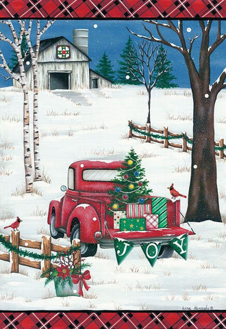 Christmas Joy Truck Black Ornate Wood Framed Art Print with Double Matting by Kennedy, Lisa