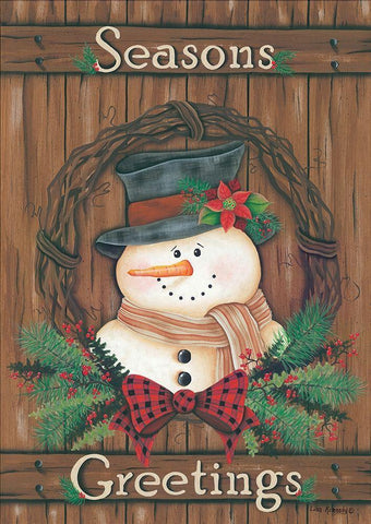 Primitive Snowman Wreath White Modern Wood Framed Art Print with Double Matting by Kennedy, Lisa