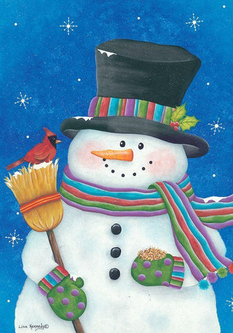 Snowman with Broom Black Ornate Wood Framed Art Print with Double Matting by Kennedy, Lisa