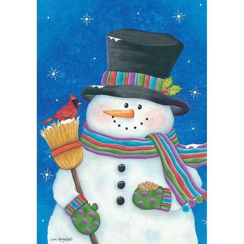 Snowman with Broom White Modern Wood Framed Art Print by Kennedy, Lisa