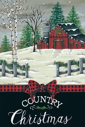 Country Barn Christmas Black Ornate Wood Framed Art Print with Double Matting by Kennedy, Lisa