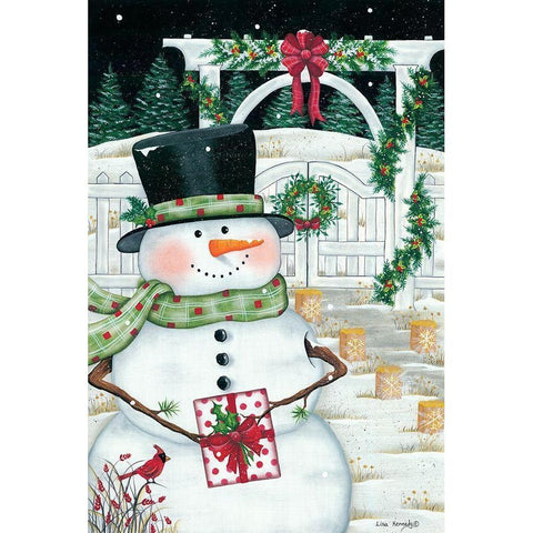 Trellis And Snowman Black Modern Wood Framed Art Print with Double Matting by Kennedy, Lisa