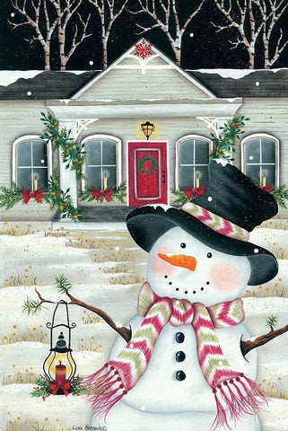 Front Porch And Snowman Black Ornate Wood Framed Art Print with Double Matting by Kennedy, Lisa