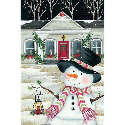 Front Porch And Snowman Black Modern Wood Framed Art Print with Double Matting by Kennedy, Lisa