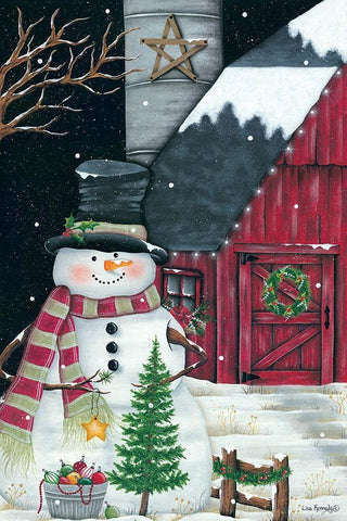 Barn And Snowman Black Ornate Wood Framed Art Print with Double Matting by Kennedy, Lisa