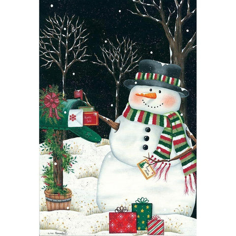 Mailbox And Snowman Gold Ornate Wood Framed Art Print with Double Matting by Kennedy, Lisa