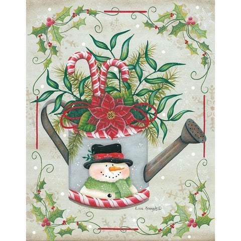 Christmas Watering Can Black Modern Wood Framed Art Print with Double Matting by Kennedy, Lisa