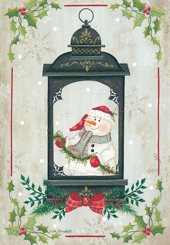 Snowman Lantern Black Ornate Wood Framed Art Print with Double Matting by Kennedy, Lisa